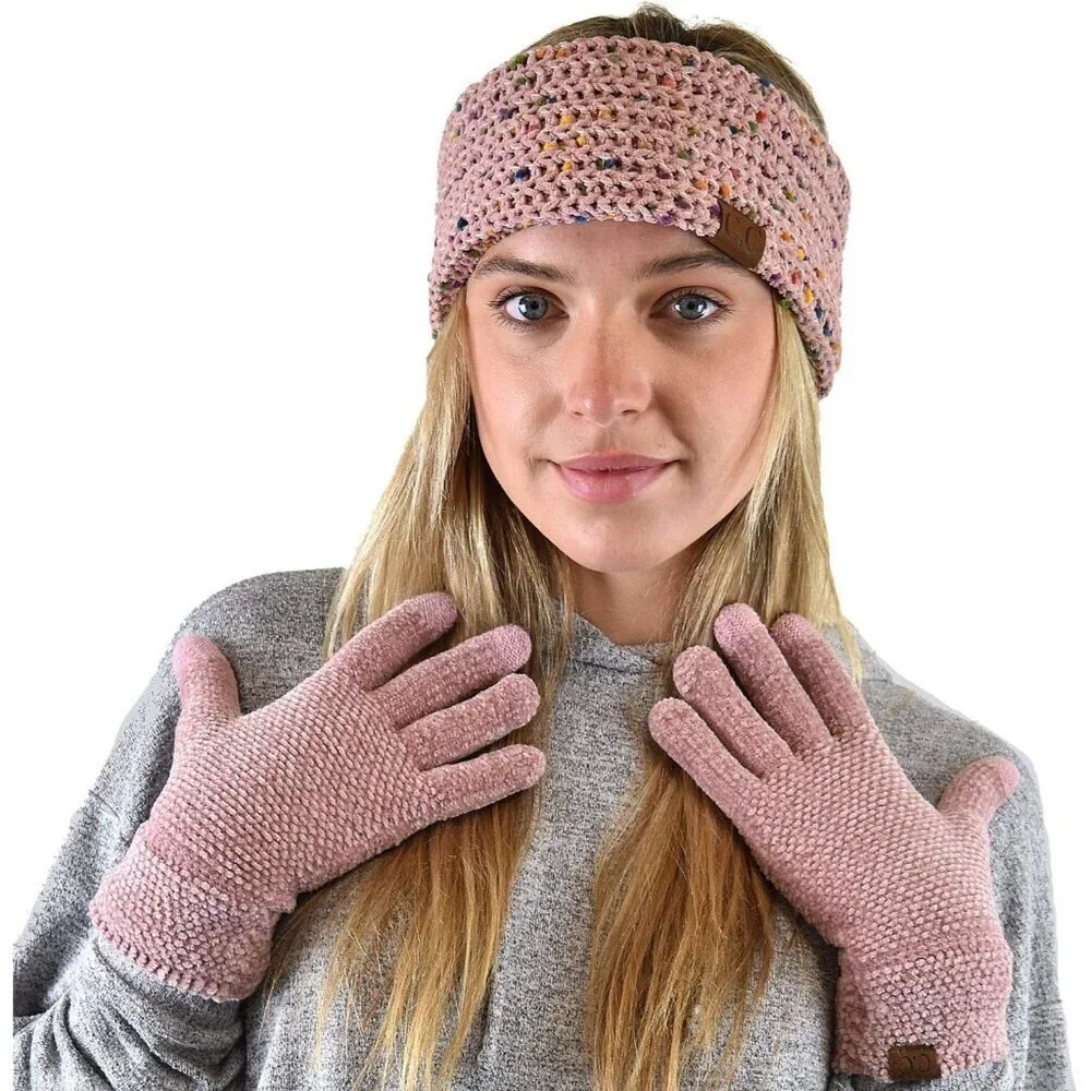Women's Rose Winter Warm Eco-friendly Knit Chenille Touchscreen Texting Gloves